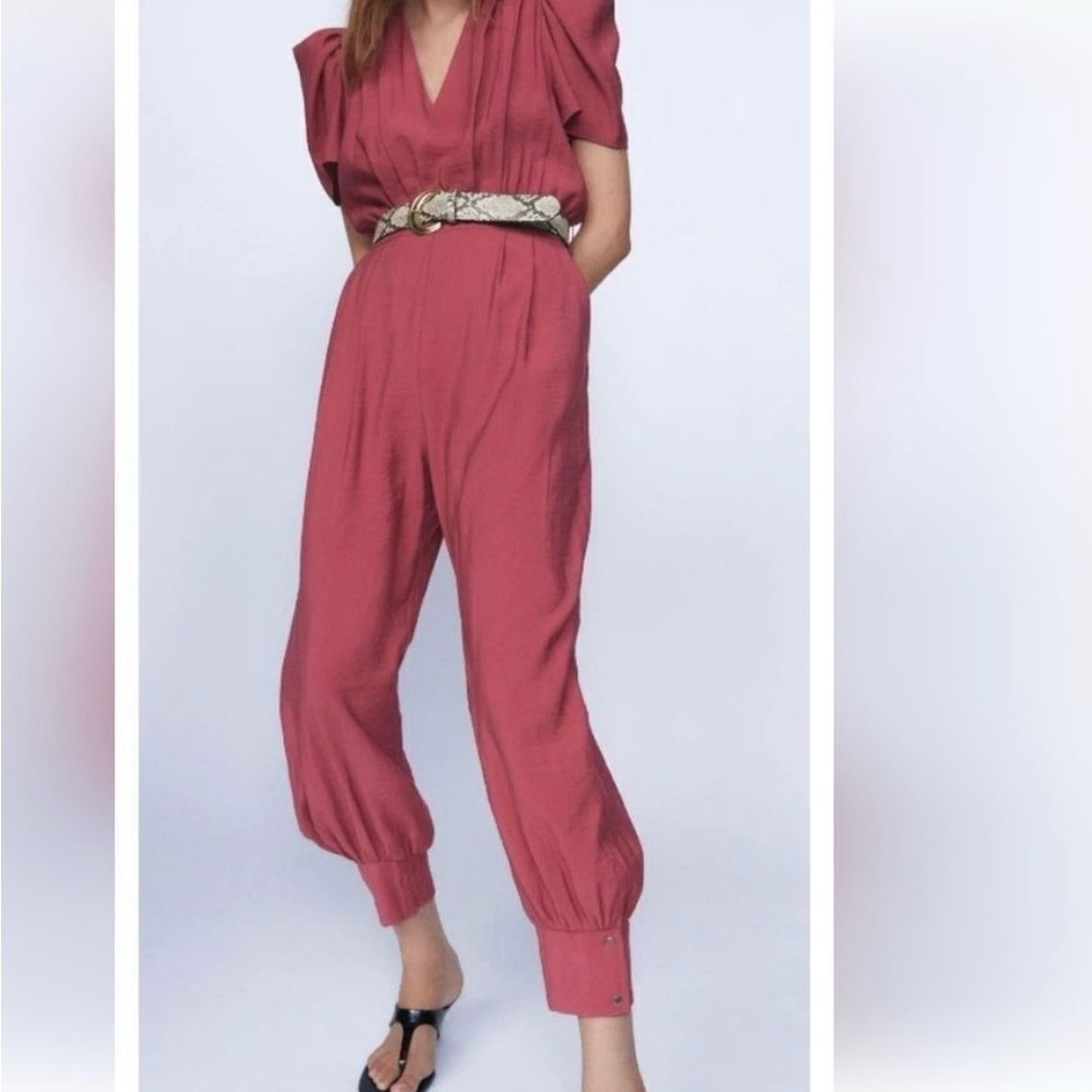 Zara Elegant Mauve Jumpsuit with Decorative Belt